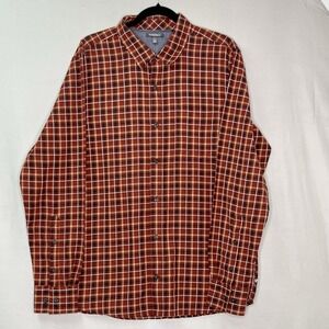 Toad &‎ Co Men's Large Organic Cotton Orange Plaid Button Up Airscape Shirt